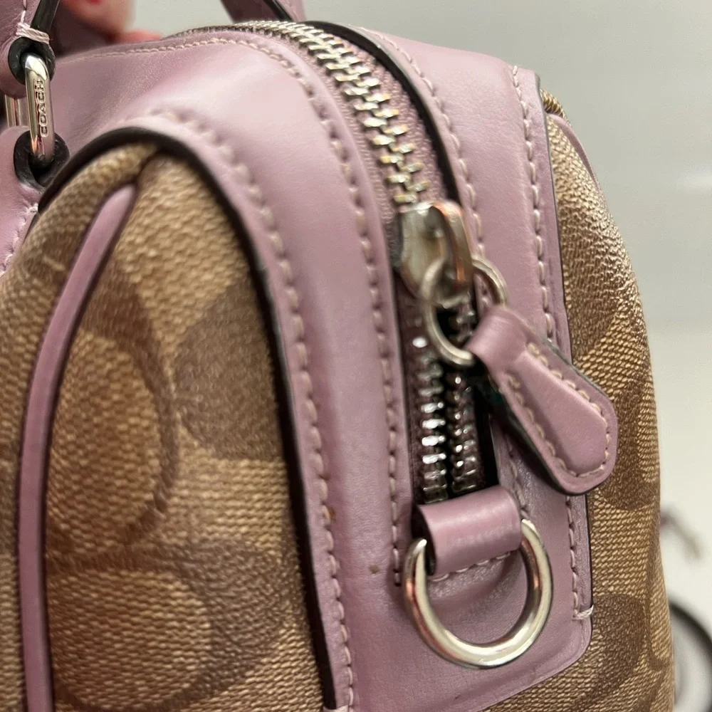 Coach Small Rowan CC signature brown and Lilac trim Crossbody Bag - Picture 8 of 15